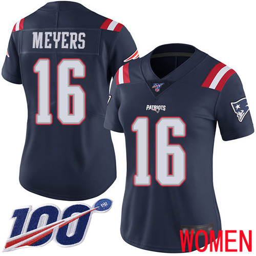 New England Patriots Football 16 100th Season Limited Navy Blue Women Jakobi Meyers NFL Jersey